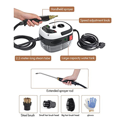 Portable Handheld Steam Cleaner High Temperature Pressurized Steam Cleaning Machine with Brush Heads and Gloves for Kitchen Furniture Bathroom Car - color: White
