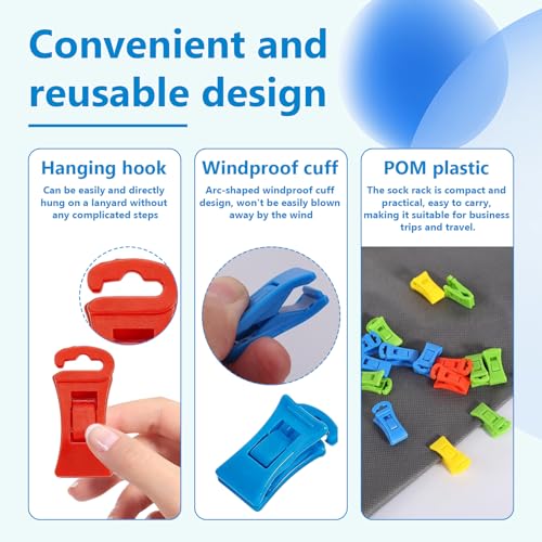 24Pcs Washing Machine & Dryer Sock Clips, Non-Slip Clips with Hooks, Laundry Holders & Organizers for Storage