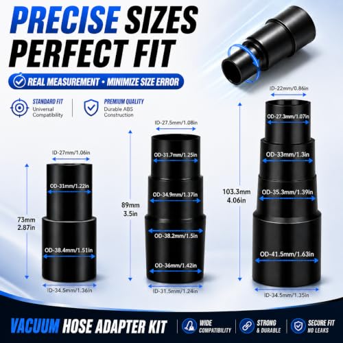 Vacuum Hose Adapter 3Pcs (1-3/8" to 1-1/4" & 1-1/2") Vac Connectors