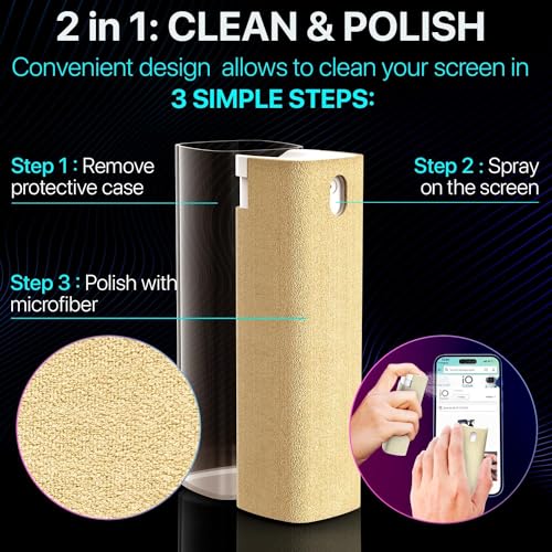 iO CLEAN Mini Screen Cleaner Spray, 2-in-1 Touchscreen Mist Cleaner, Yellow - color: Yellow