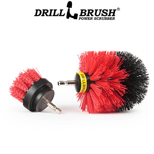 2 Piece Red Stiff Brush Cleaning Set - Gutter Cleaning Outdoor Brush Set - color: Red