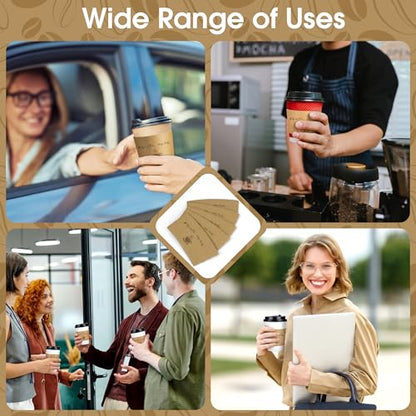 Kochorie 200 Pack Coffee Cup Sleeves Disposable Kraft Paper Coffee Sleeves Corrugated Cup Sleeves Holder Funny Printed Heat Insulation Covers Fits 10-20 oz To-Go Cups for Hot Cold Beverage