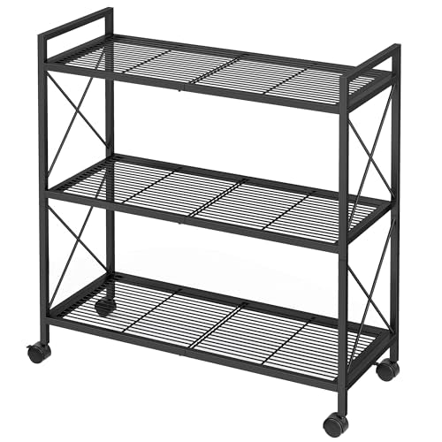 SONGMICS 3-Tier Steel Storage Rack with Wheels, Mesh Shelving Unit - color: Black, size: 3 Tiers (31.5"W)