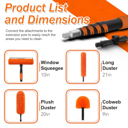 SISUPASSIE 36FT Reach High Ceiling Duster Kit, Window Cleaning kit with 7-30FT Extension Pole, Fan Duster for Ceiling Fan Blades, Microfiber Feather Duster, Rotatable Window Squeegee and Cobweb Duster - size: 30FT