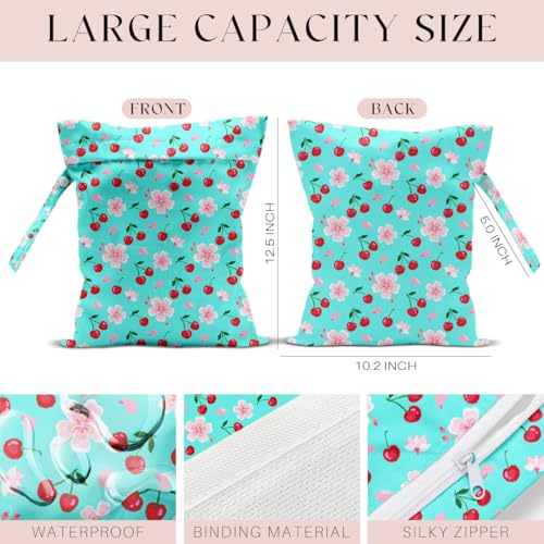 Wet Bag, Wet Dry Bag, Waterproof Swim Bags, Machine Washable Reusable Bags for Beach, Pool, Diapers, and Dirty Yoga Gym Clothes(Cherry Blossoms and Cherries Pattern - color: Cherry & Cherry Blossom