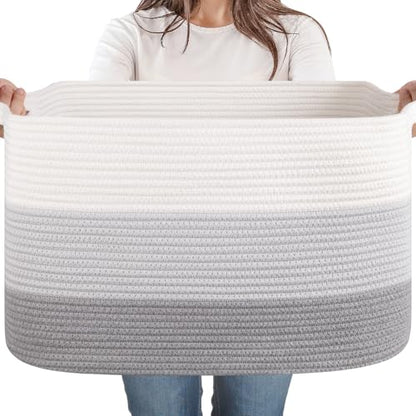 65L Large Woven Blanket Basket for Living Room, 19.7"x15.7"x11.8" - color: Gradient Grey, size: 19.7"x15.7"x11.8"