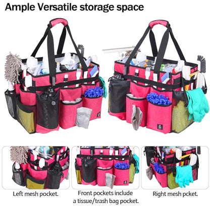 Rolling Cleaning Caddy Bag Built-in Hard Plastic Sheet Detachable Trolley - color: Rose Red