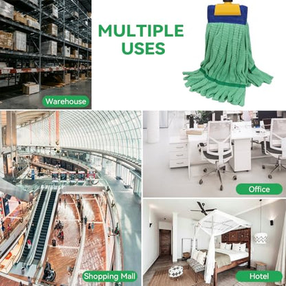 Heavy Duty Commercial Mop Head Replacement : 3 Packs 14oz Microfiber Tube Lint Free Industrial Heavy Duty Mop Head for Floor Cleaning - Super Absorbent & Bleach-Safe (Green) - color: Green-3pack
