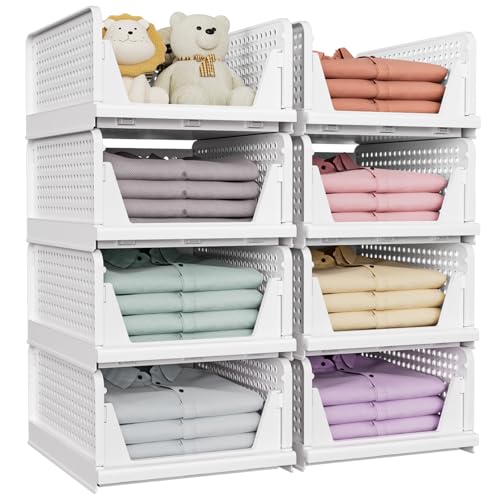 8 Pack Closet Organizers and Storage, Stackable & Foldable Closet Bins - color: White, size: 8 Pack