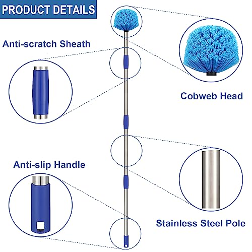 Cobweb Duster with Pole, 4ft Stainless Steel Pole Cobweb Brush with Medium-Stiff Bristles for Walls Beams Shelves Iight Fixtures and Window Screens - size: 4 Foot