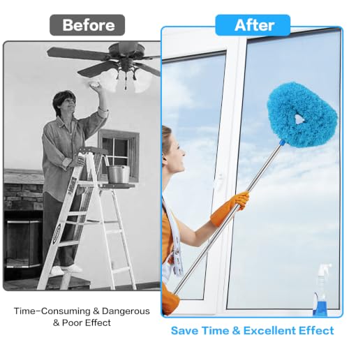 Ceiling Fan Cleaner Duster Reusable Microfiber Ceiling Fan Blade Cleaner Removable Duster with Extension Pole Adjusts 13 to 49.7 Inch for Cleaning Walls Bookshelves Furniture Door Window Top (Blue) - color: Blue