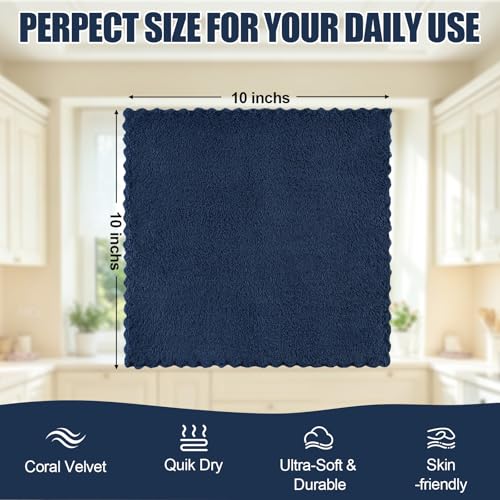 Kitinjoy 24 Pack Kitchen Cloths Dish Towels (10" x 10", Navy Blue) - color: Navy Blue, size: 10 X 10 inch- 24 Pack