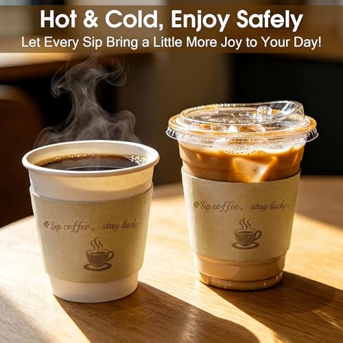Kochorie 200 Pack Coffee Cup Sleeves Disposable Kraft Paper Coffee Sleeves Corrugated Cup Sleeves Holder Funny Printed Heat Insulation Covers Fits 10-20 oz To-Go Cups for Hot Cold Beverage