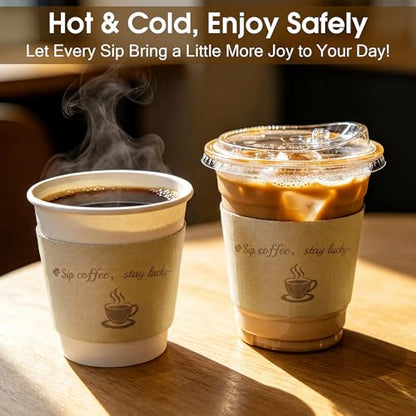Kochorie 200 Pack Coffee Cup Sleeves Disposable Kraft Paper Coffee Sleeves Corrugated Cup Sleeves Holder Funny Printed Heat Insulation Covers Fits 10-20 oz To-Go Cups for Hot Cold Beverage