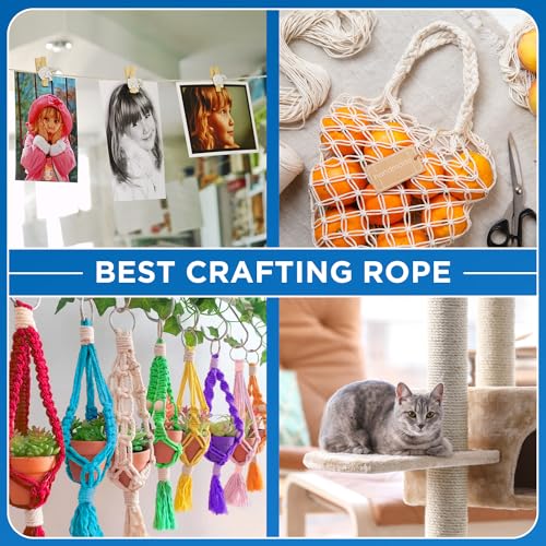 TECEUM Cotton Rope 3/16” (5 mm) – 200 FT – Strong All-Purpose Braided Rope – Natural Cotton – for Crafting, Сamping, Clothes Line, DIY, Indoor & Outdoor Use – Natural - size: 200 feet