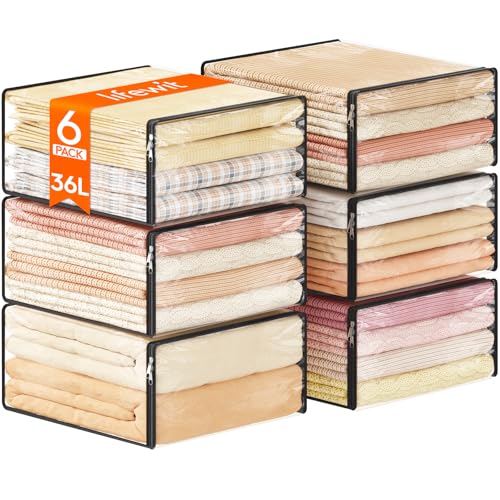 Lifewit 36L Clear Sheet Storage Bags 6 Pack, Zippered Clothes Storage Bags - size: 36L