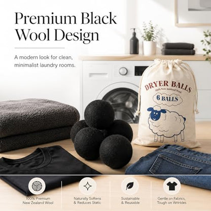 Wool Dryer Balls, New Zealand Dryer Balls Drying Balls Fabric Softener Ball for Laundry（Pack of 6) (Black) - color: Black