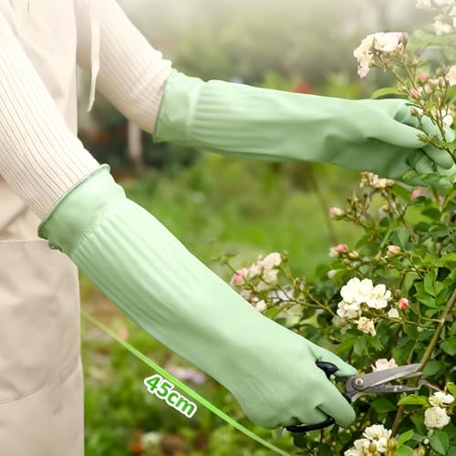 18inch Household Cleaning Rubber Long Gloves Reusable 2Pairs - size: Small