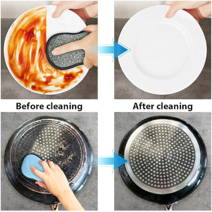 12 Pack Multi-Purpose Scrub Sponges for Kitchen by SmilePowo Non-Scratch Microfiber Sponge Along with Heavy Duty Scouring Power - Effortless Cleaning of Dishes, Pots and Pans