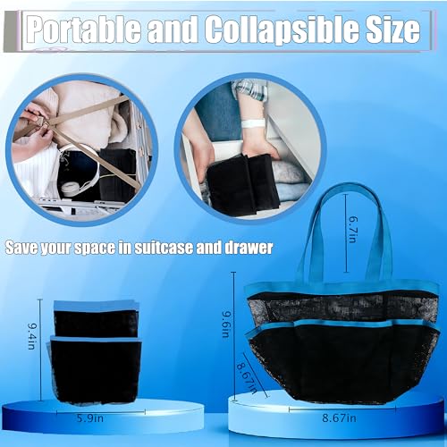 Mesh Shower Caddy Portable - 9 Pockets, Shower Bag for Dorm Room Camping - color: Blue