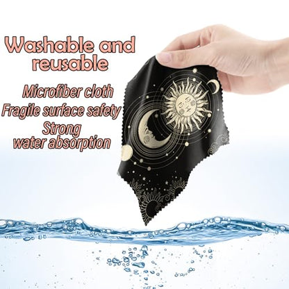 6 PCS Glasses Cleaning Cloth Eyeglass Cleaning Cloth Lens Eyeglasses Microfiber Cute Aesthetic Cloth for Unisex Women Girls Reusable Phone Screens Camera Multi-Patterns(6.3"x6.3")-Sun Moon Star - color: N5-sun Moon Star