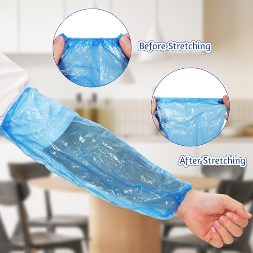 100Pcs Disposable Arm Sleeves Covers 15 Inch Blue Plastic Protective Sleeves for Working Handling Tattoo Painting Cleaning