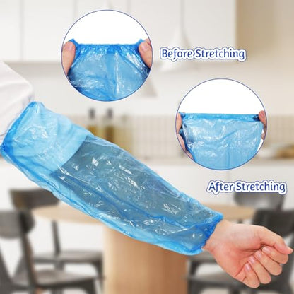 100Pcs Disposable Arm Sleeves Covers 15 Inch Blue Plastic Protective Sleeves for Working Handling Tattoo Painting Cleaning