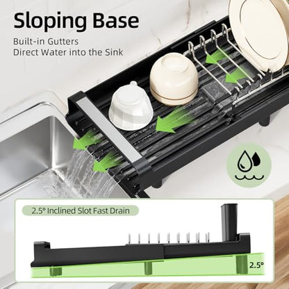 TOOLF Small Dish Drying Rack, Expandable and Space-Saving, Matte Black - color: Matte Black