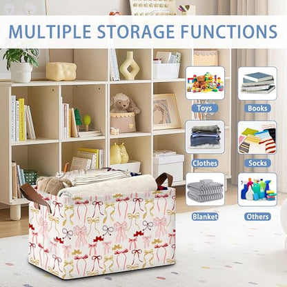 Cute Pink Bow Storage Baskets,Foldable Organizer Bin with Handles for Home Living Room Bedroom Closet Box 17x11.5x10Inch - color: Cute Pink Bow