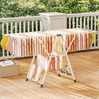 GIANTEX Foldable Metal Clothes Drying Rack, 72.5" Height Adjustable Wings - color: Beige, size: 72.5"L x 39"-66"H