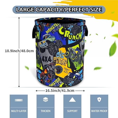 Truck Big Rig Laundry Basket Foldable Waterproof Hamper 18.9 x 16.5 Inch - color: Truck