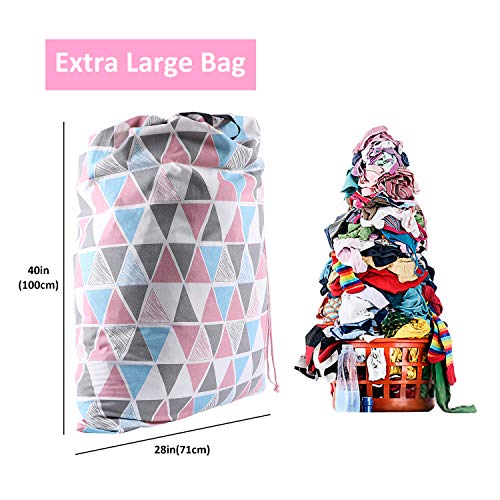 SWISSELITE Heavy Duty Laundry Bag, Large Travel Dirty Clothes Bag - color: Triangle Pink