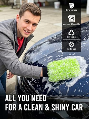 TAKAVU Car Wash Mitt, 2 Pack Microfiber, Scratch-Free (Green & White) - color: Green