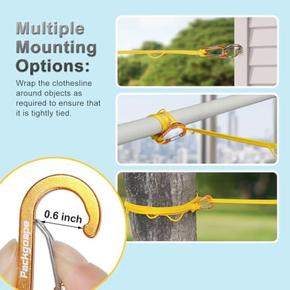 Portable Travel Clothesline, Windproof Clothes Laundry Line with Clothespins & Hang Holes, Indoor & Outdoor Clothes Drying Rope for Hotel, Backyard,Cruise Ships, Camping (Yellow, 16 Ft) - size: 16 Ft