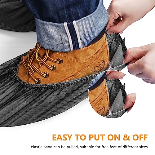 squish 200 Pack Shoe Covers Disposable Non-Slip, Black Non-Woven Fabric Boot Covers for Indoors Breathable Slip Resistant Durable Boot&Shoes Cover, Protector Covers Fits Virtually Most Shoes - color: Black