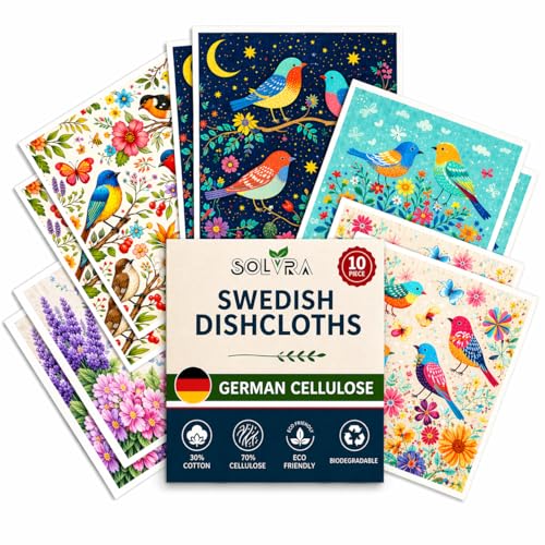 10 Pcs Birds Print Swedish Dishcloths for Kitchen, German Cellulose - color: 10 Pcs- Birds Print