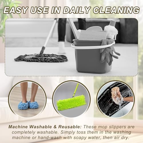 uxcell 4 Pcs Mop Slippers, Mop Socks Microfiber Shoe Covers Washable Mopping Slippers for Floor Cleaning Office Home Use Women Men, Floral Lace, Blue - color: Blue