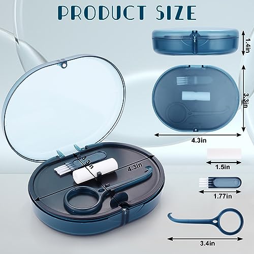 New Double-layer Retainer Storage Case with Belt Chewing,Removal Tool,Cleaning Brush,Built in Mirror Orthodontic Retainer Case - color: blue