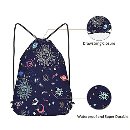 Space Galaxy Constellation Drawstring Backpack Bag Sun Moon Cosmic Field Astronomy Stars Universe Sport Gym Sack String Bag Yoga Bag for Men Women - color: Multi-a111