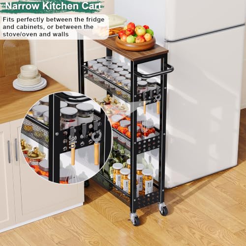 Laundry Room Slim Rolling Cart with Wheels for Between Washer and Dryer Gap - color: Classic Black, size: 7.1″ Wide