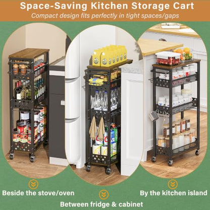 OKZEST Slim Laundry Room Organization Cart with Detergent Dispenser Holder - color: Black, size: 4-Tier (with Detergent Dispenser Holder)