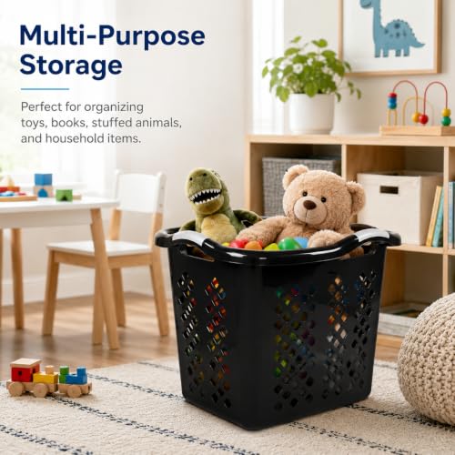 Laundry Basket 2 Pack 2 Bushel Plastic with Handles Black - color: Black 2pcs
