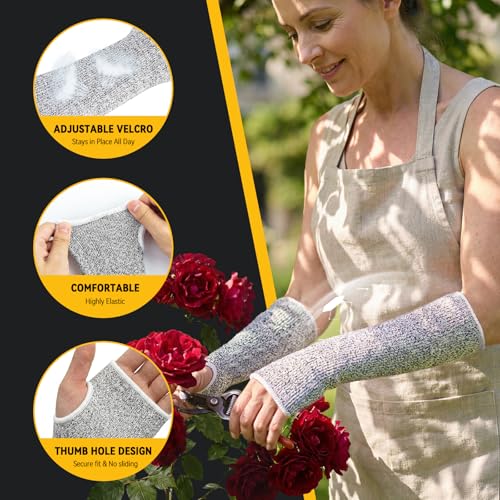 MIG4U Cut Resistant Sleeves 2 Pairs, Forearm Protection Level 5 Protective Guards with Hole for Working, Gardening, Mechanic - color: Short for Forearm, size: Large