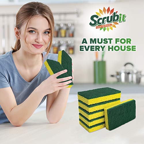 SCRUBIT Heavy Duty Scrub Sponges - Dishwashing Sponge Along with A Tough Scouring Pad - Ideal for Cleaning Kitchen, Dishes, Bathroom - Yellow - 24 Dish sponges (Pack of 2) - size: 24 Count (Pack of 2)