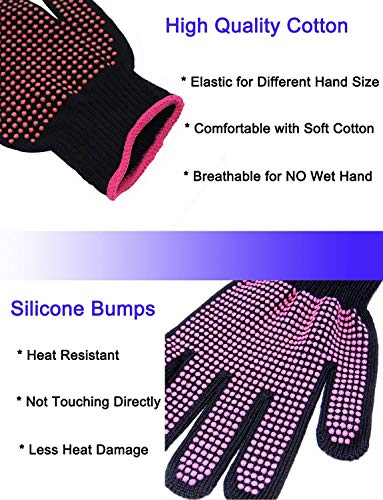Heat Resistant Glove with Heat Resistant Mat for Curling Iron, Hair Straightener, Flat Irons, Silicone Bump Glove, 9” x 6.5” Food Grade Silicone Mat, Pink - color: Pink G