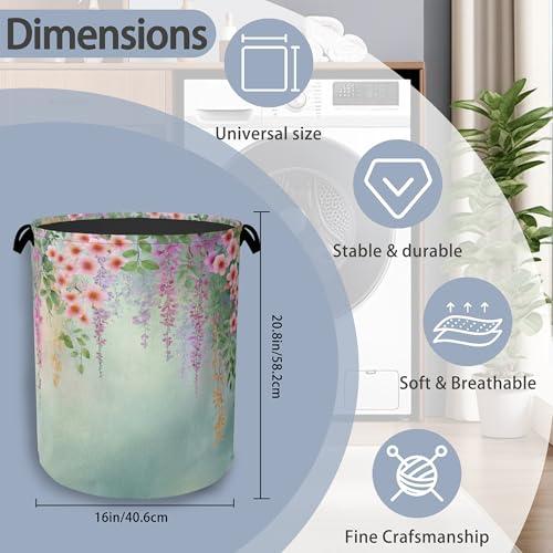 Colorful Flowers Laundry Basket,Foldable with Handles Tote Bag Oxford Cloth for Bathroom Bedroom Dirty Clothes Storage Bucket 16" x 20.8" - color: Colorful Flowers