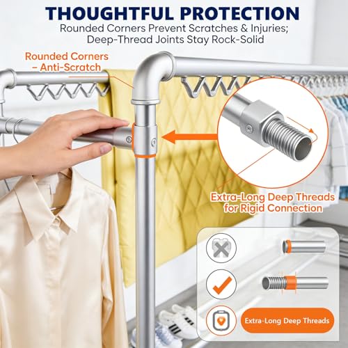 7.2ft Clothes Drying Rack, Heavy Duty Steel Laundry Rack Indoor Outdoor, Blanket Rack Clothesline with Hooks(Height 5.9ft/1.8m) - size: Height 5.9ft/1.8m
