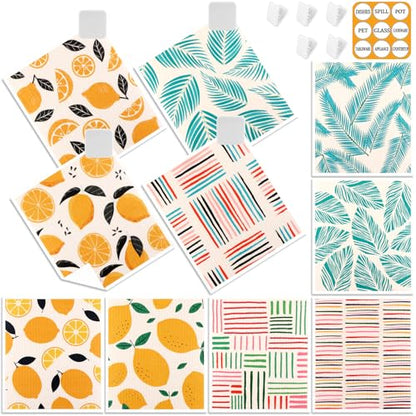 Lucomb 10 Pack Swedish Dishcloths Washable, Reusable Swedish Cloths Biodegradable Kitchen Towels with Hanging Clips, Cellulose Cotton Blend, Lemon Prints - color: 10 Pack-lemon Prints+ Clips