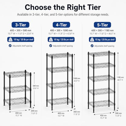 4 Tier Storage Shelves, Metal Wire Shelving Unit, Heavy Duty Adjustable Shelf Rack for Pantry, Kitchen, Garage and Laundry Room, Black - size: M-4