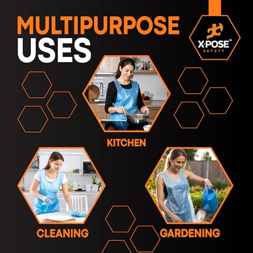 Xpose Safety 2000 Pack Blue Plastic Disposable Bulk Aprons, Individually Wrapped Waterproof Polyethylene Aprons for Cooking, Food Service & Cleaning, 1 Mil, 24" x 48" - color: Blue